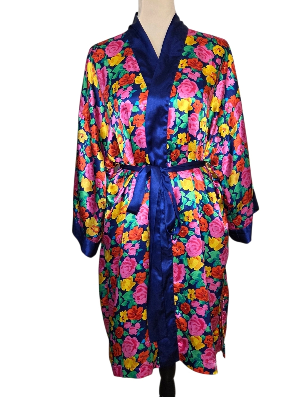 Vintage 90s Victoria’s Secret Floral Satin Robe Gold Label One Size Pockets